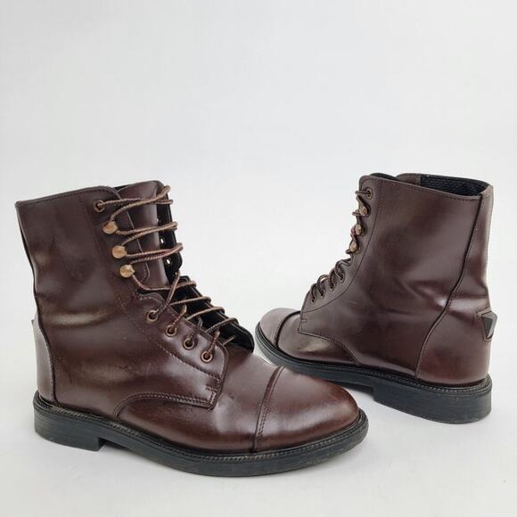 Vintage 90s Brown Leather Capped Toe Cottage Boots - 6 - Picture 2 of 11